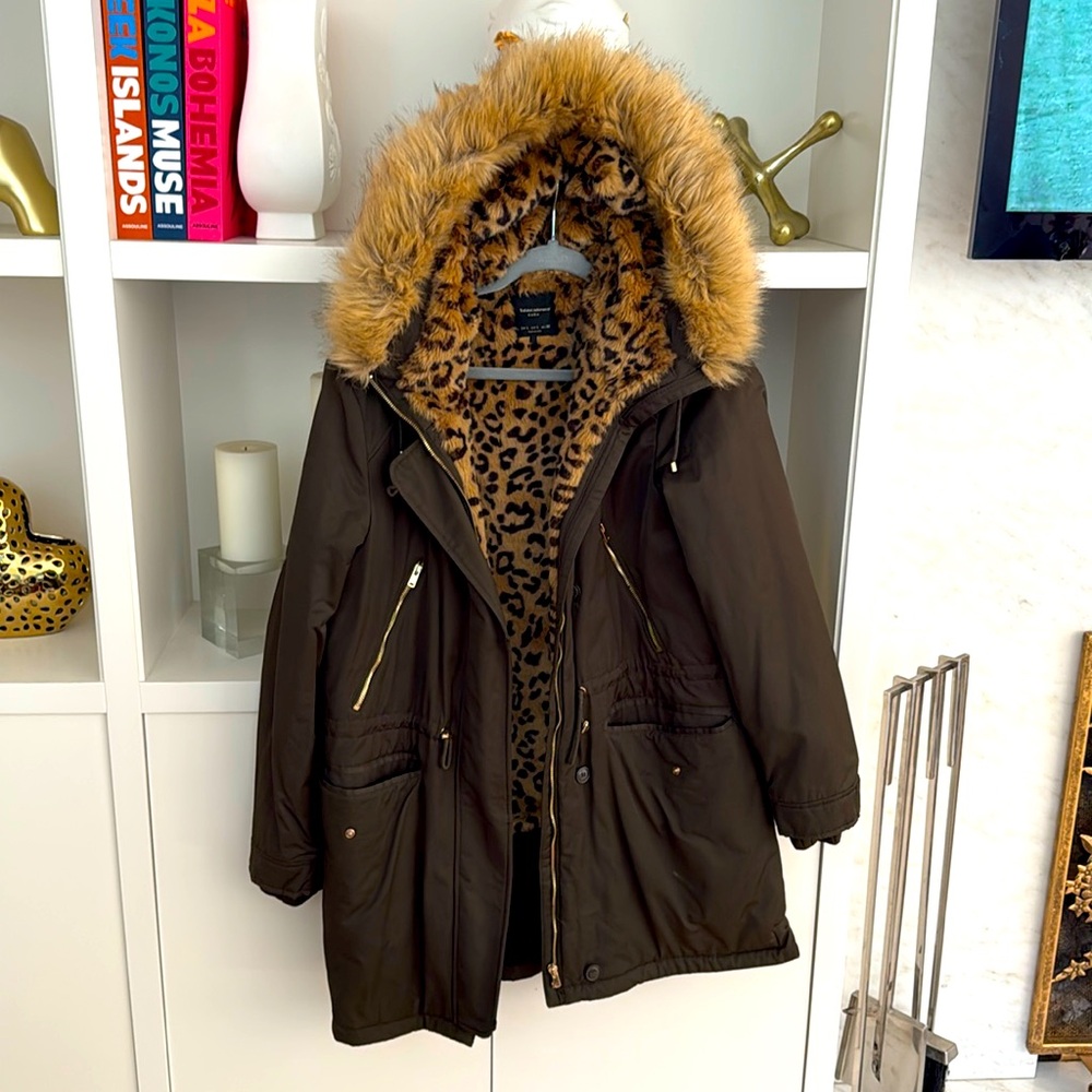 Zara Leopard furlined rain jacket from Zara europe. Super warm, lots of pockets